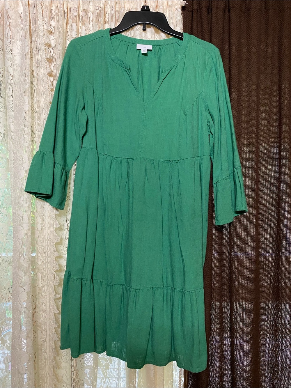 J. Jill Green Tiered Midi Dress with Notch Neck